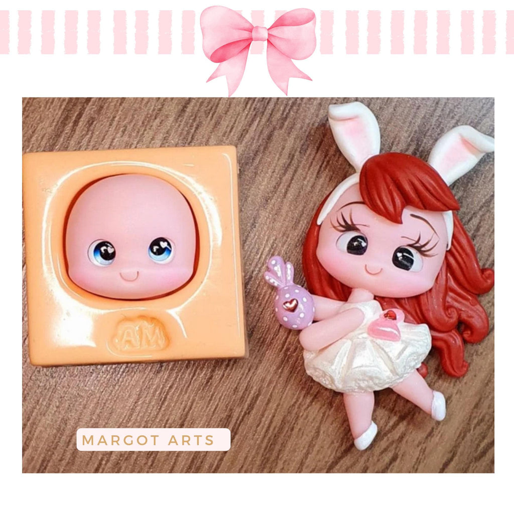 Silicone mold for clay dolls Cute Head - Arts and Crafts